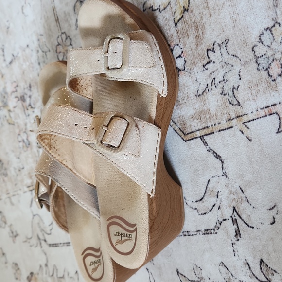 DANSKO Sophie 2 Strap Leather Wedge Sandals Shimmery Strap Size 37  US 6.5-7 - Picture 4 of 6
